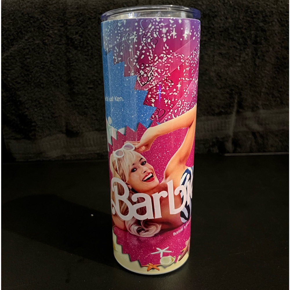 20oz sublimated Barbie tumbler. Comes with lid and straw.